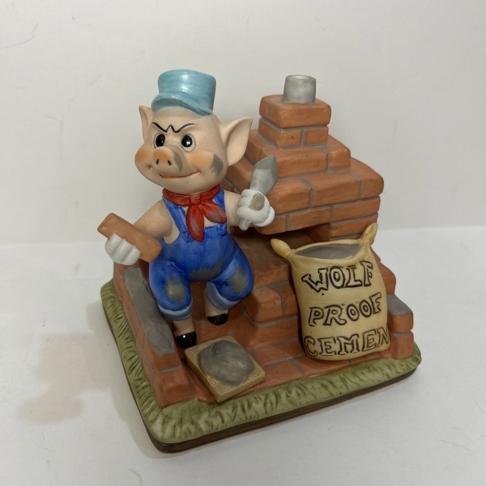 VINTAGE 1970'S DISNEY PRODUCTIONS 3‎ PIGS PORCELAIN MUSIC BOX
